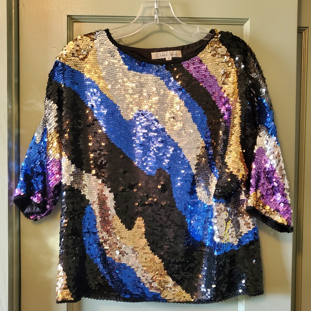 Ladies Guide Sequin Top, M, Multicolored - image 1